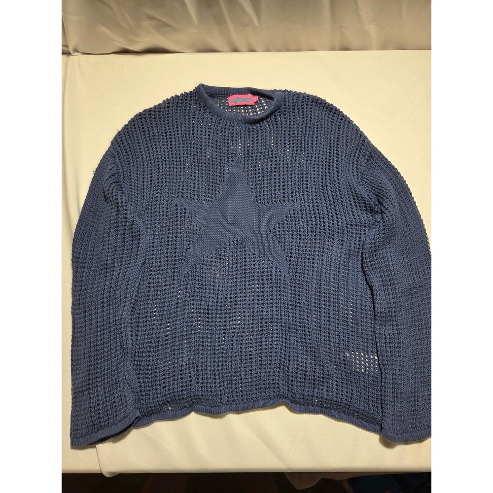 Edikted‎ Star Open Knit Sweater Blue Oversized Mesh Crewneck Long Sleeve Small